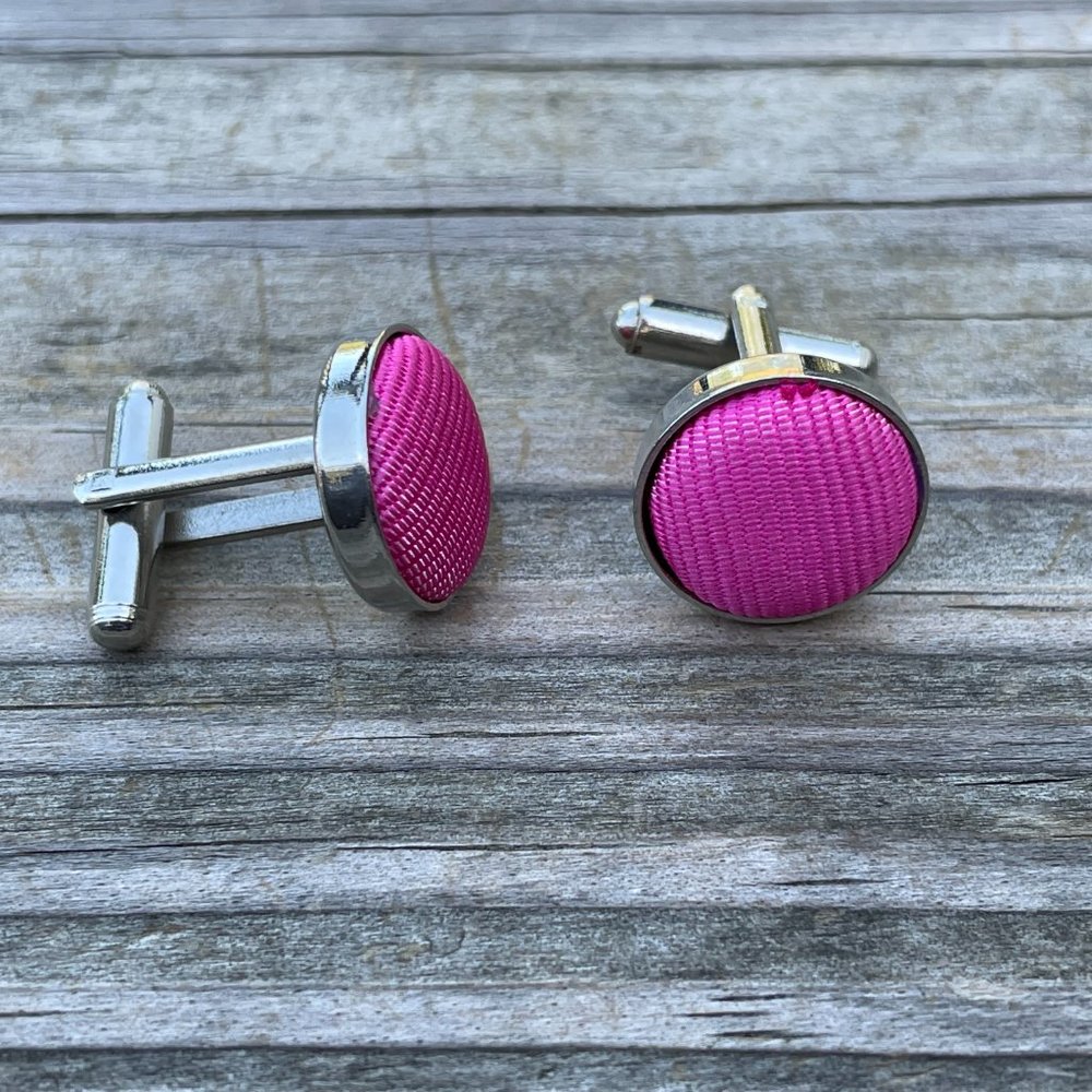 Men Cuff links Pink Silver Tone Jewelry Dress Shirt Fashion Cuff Links Stud New - Picture 3 of 8